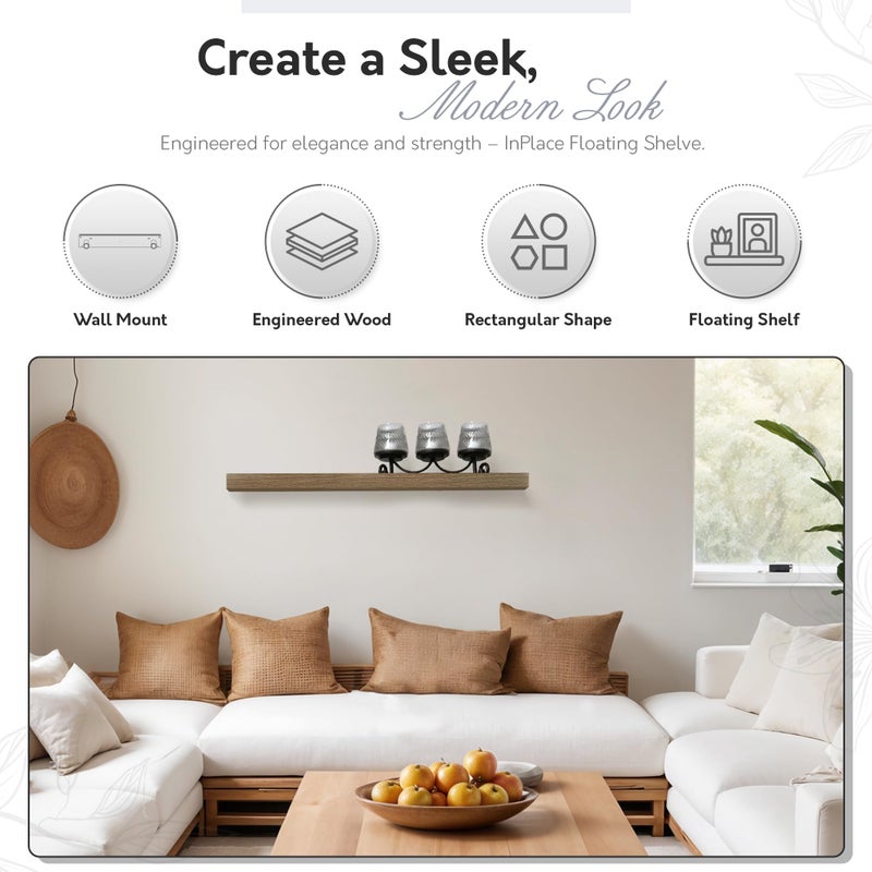 [IN]PLACE Lewis Hyman, InPlace Shelving, Floating Shelf with Invisible Brackets, 10.2" D x 35.4" W x 2" H, Rustic Wood, 9602048E - Image 4